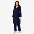 Navy Blue V-Neck Co-ord Set by Wear Samiya