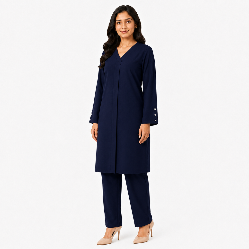 Navy Blue V-Neck Co-ord Set by Wear Samiya