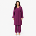 Berry Plum V-Neck Co-ord Set by Wear Samiya
