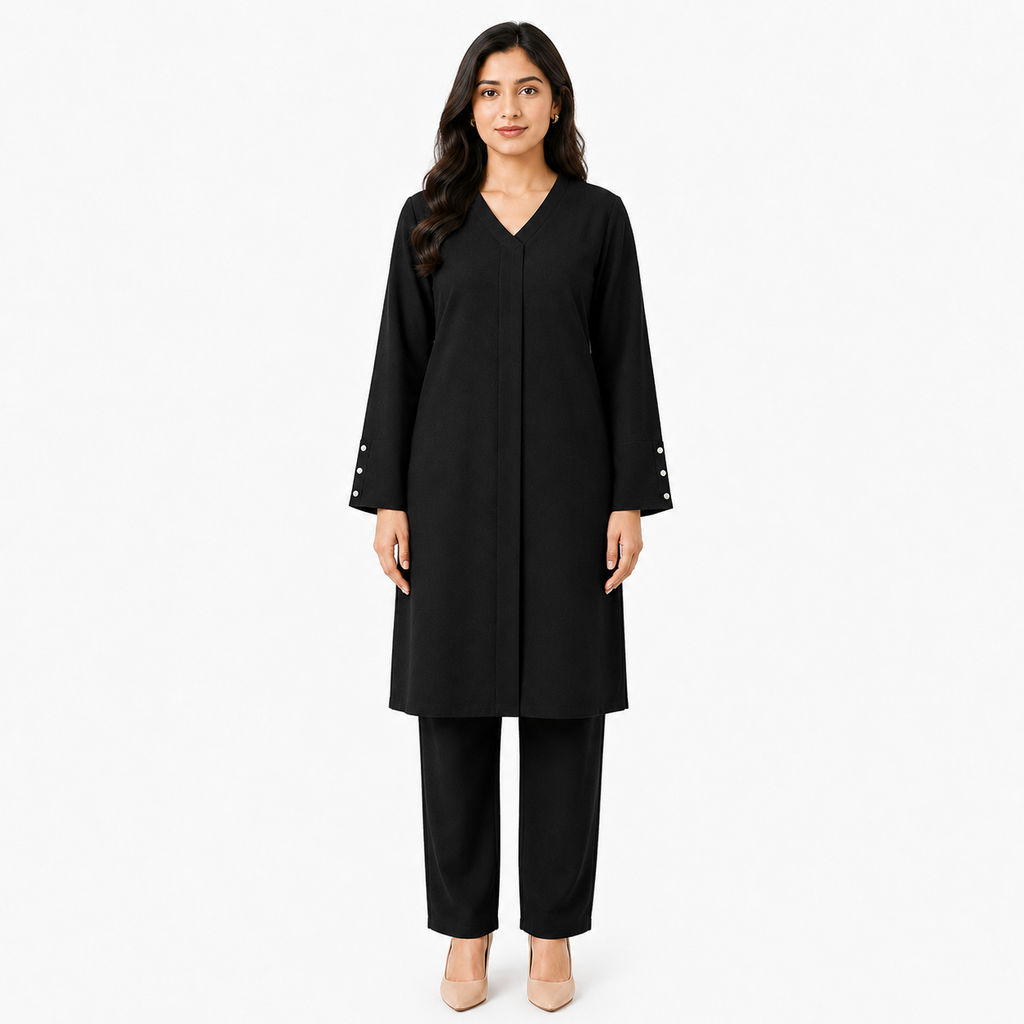 Black V-Neck Co-ord Set by Wear Samiya