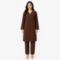 Chocolate Brown V-Neck Co-ord Set by Wear Samiya