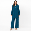Peacock Teal Placket Co-ord Set by Wear Samiya