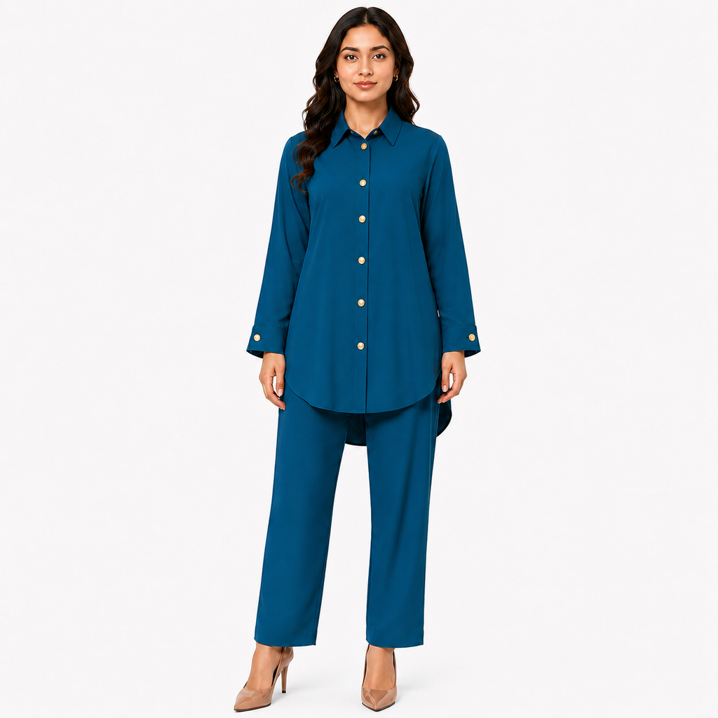 Sapphire Blue Collared Co-ord Set by Wear Samiya
