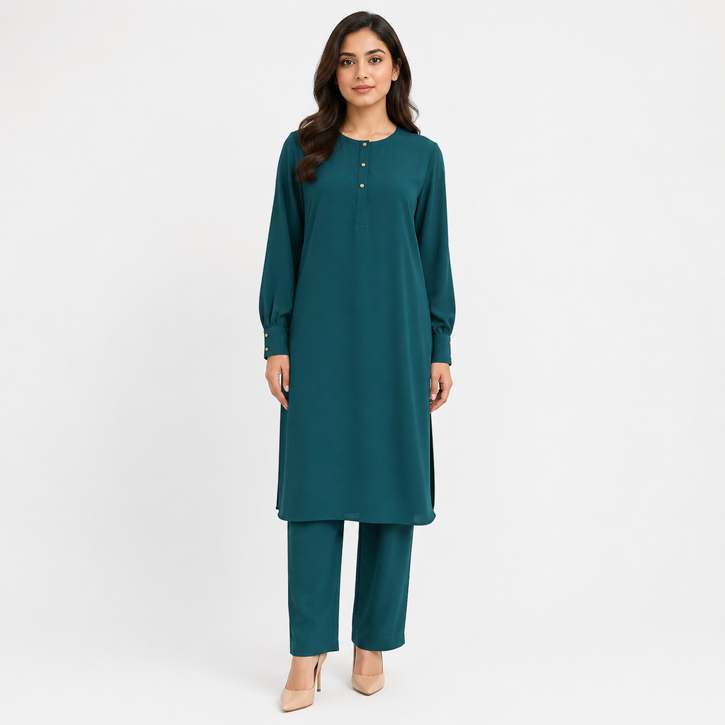 Emerald Teal Scallop Co-ord Set by Wear Samiya