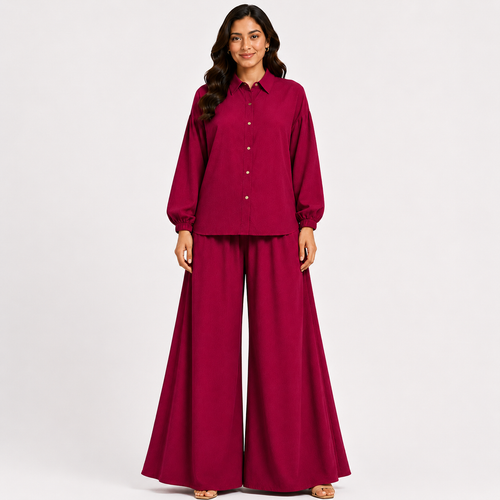 Berry Crimson Flapper Co-ord Set by Wear Samiya