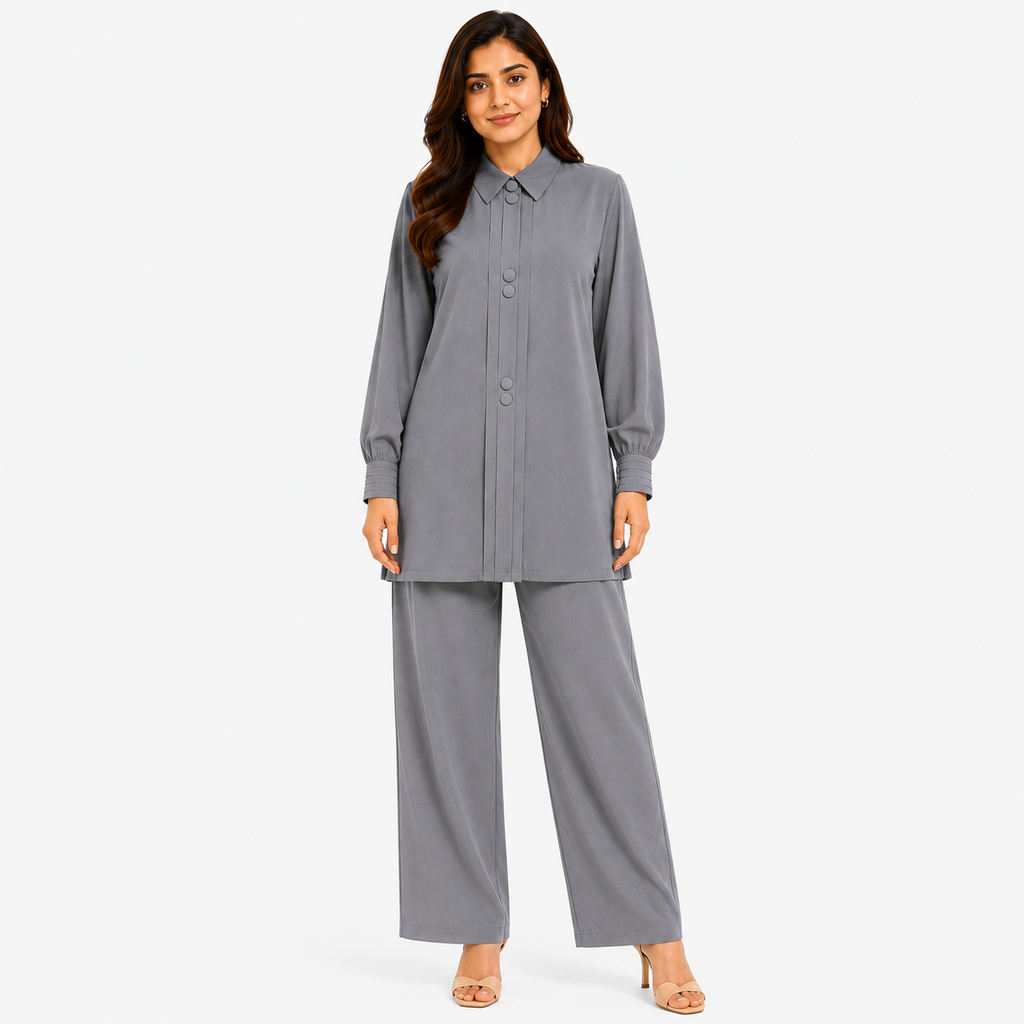 Dove Grey Mandarin Co-ord Set by Wear Samiya