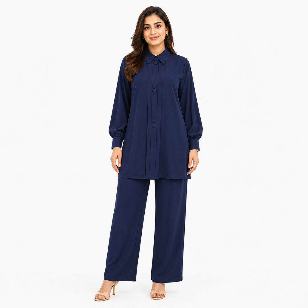 Midnight Navy Mandarin Co-ord Set by Wear Samiya