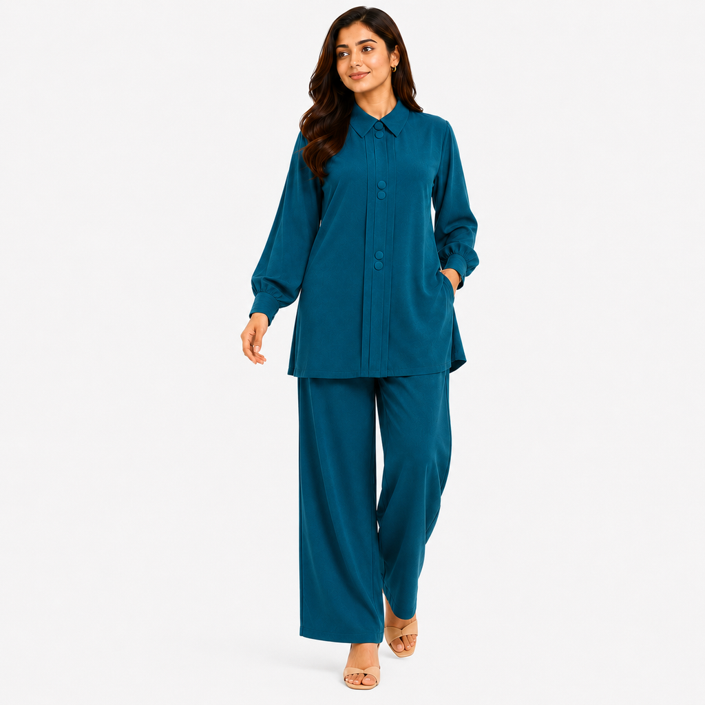 Peacock Teal Mandarin Co-ord Set by Wear Samiya