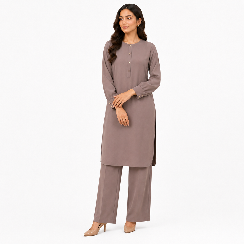Mink Taupe Scallop Co-ord Set by Wear Samiya