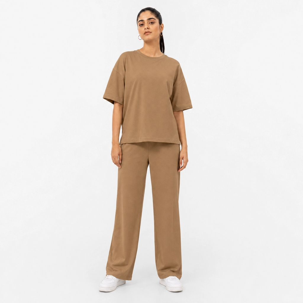Camel Brown Drop Shoulder Track Suit by Wear Samiya