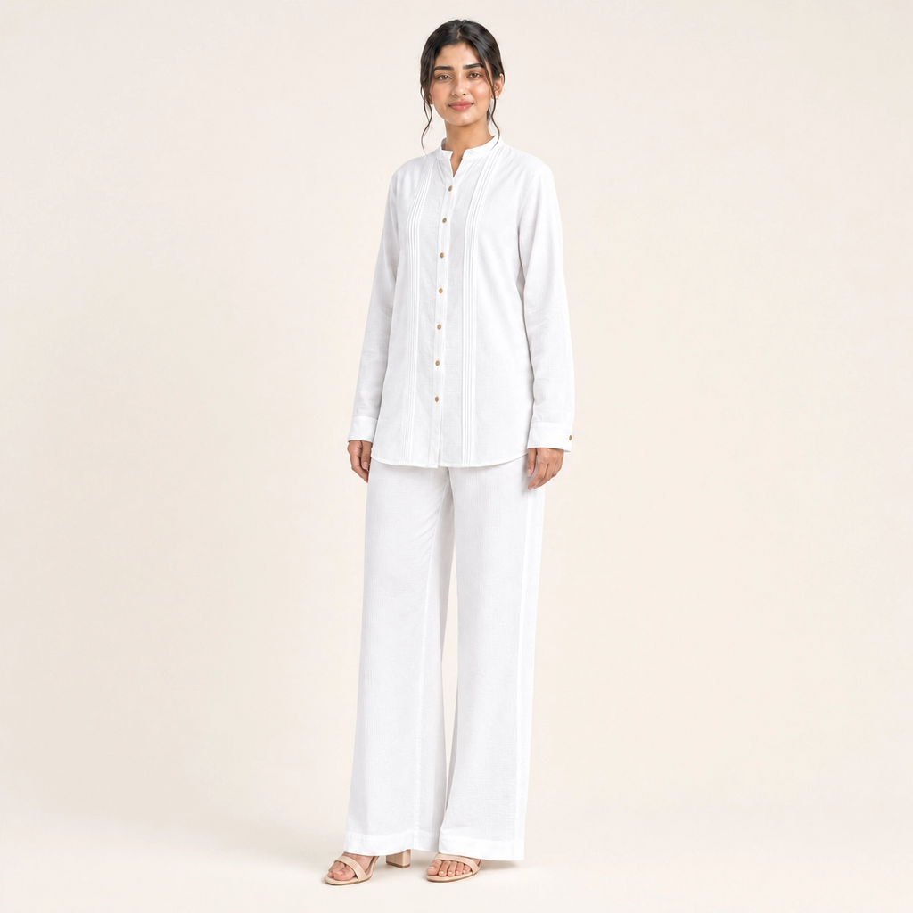 White Bizu Pleated Co-ord Set by Wear Samiya