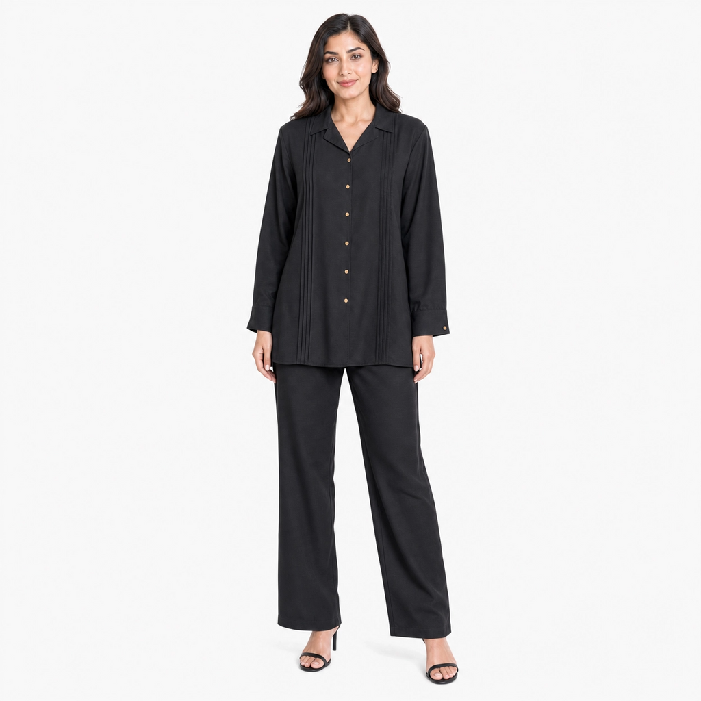Black Bizu Pleated Co-ord Set by Wear Samiya