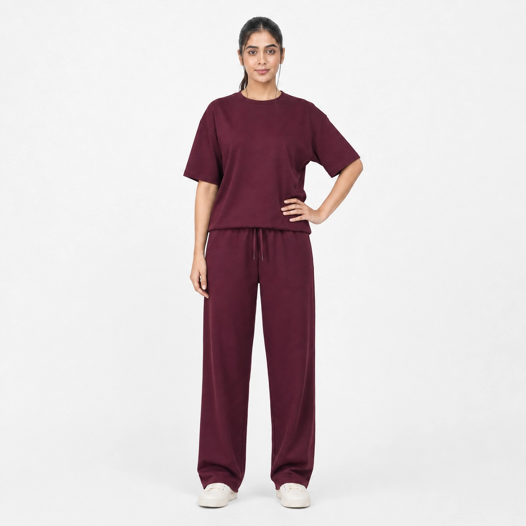 Burgundy Drop Shoulder Track Suit by Wear Samiya